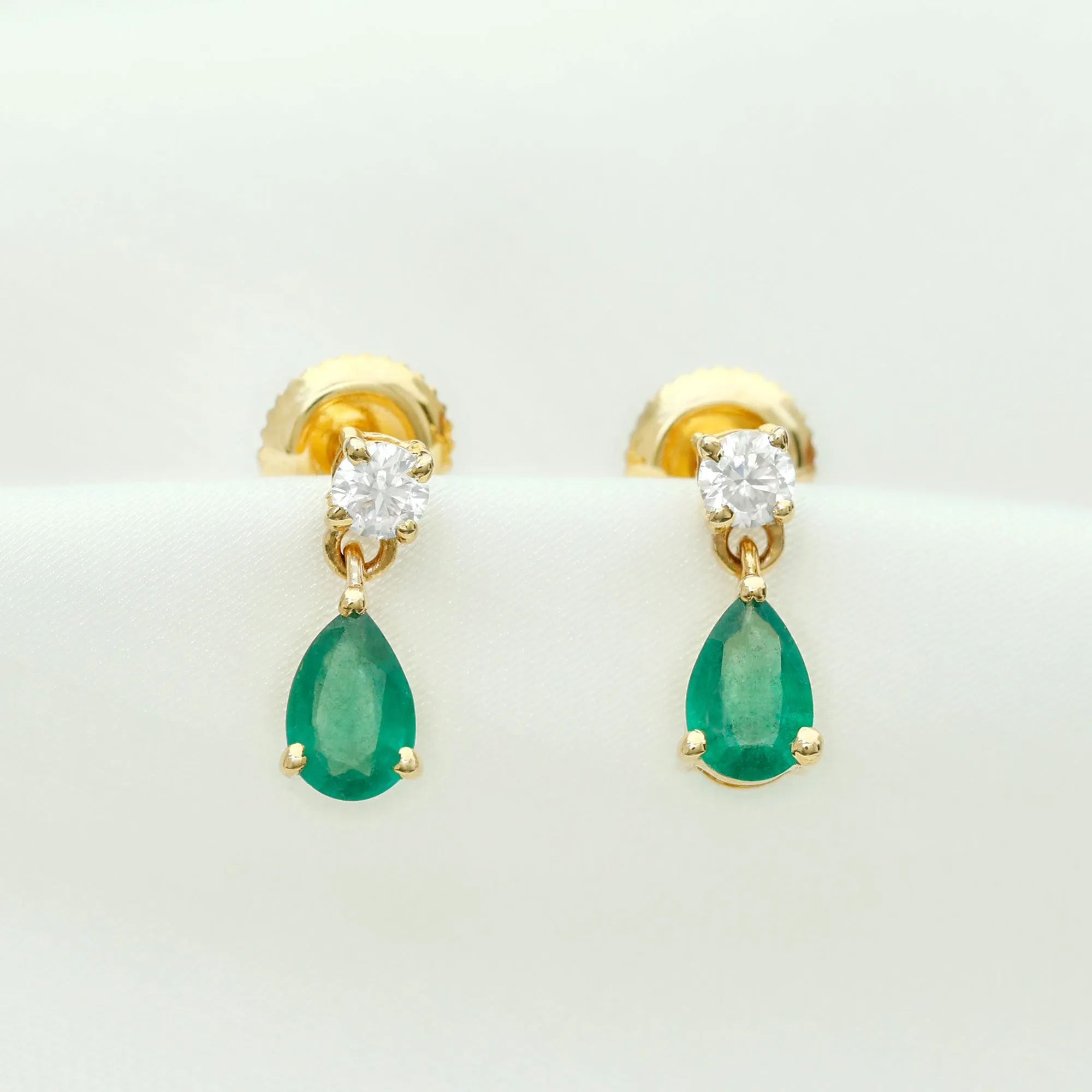 1 CT Emerald and Moissanite Simple Teardrop Earrings