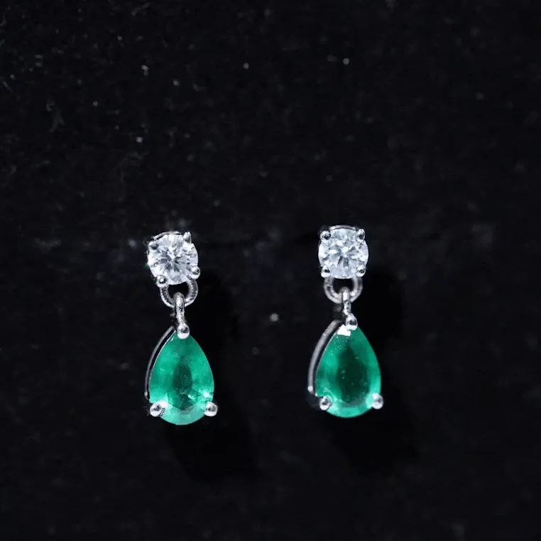 1 CT Emerald and Moissanite Simple Teardrop Earrings