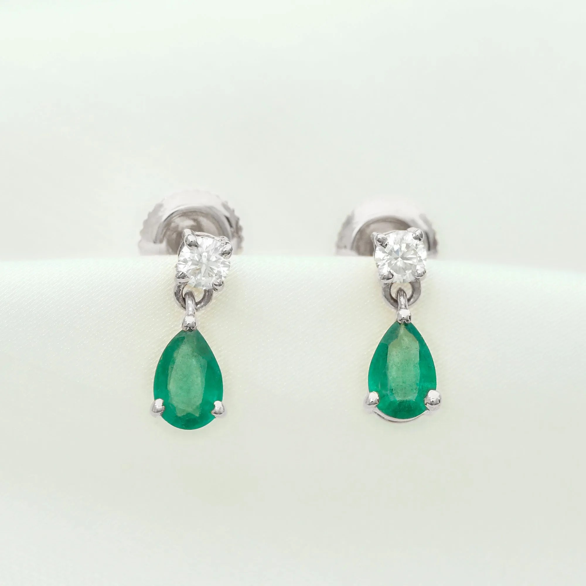 1 CT Emerald and Moissanite Simple Teardrop Earrings