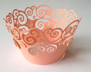 12 pcs Peach Coral Swirl Lace Cupcake Wrappers