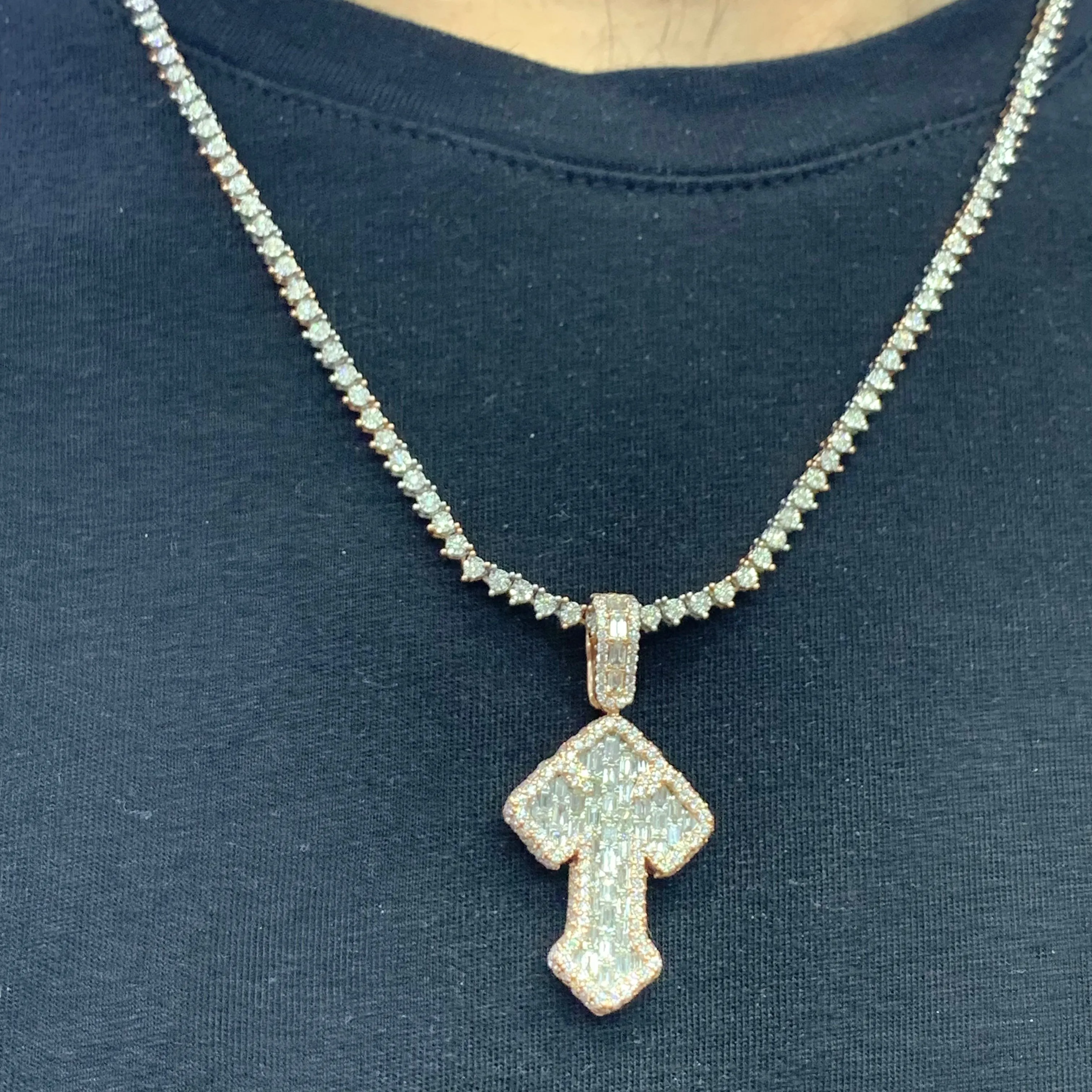 14k Gold and Diamond Cross Pendant paired with Gold and Diamond Tennis Chain Set (choose your color)