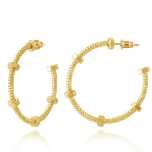 14K Gold Plated Geometric Twisted Huggie Hoops Earrings- Large Round Hoop