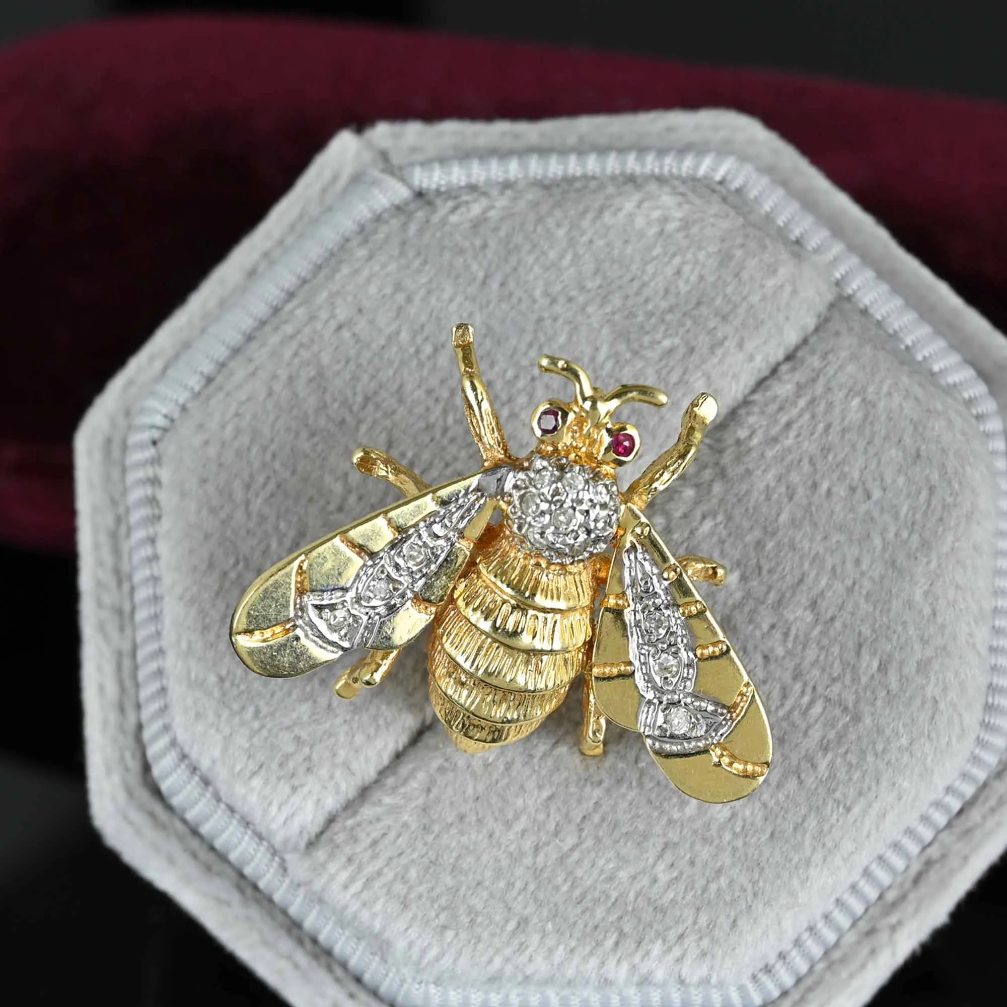 14K Gold Ruby Diamond Bumble Bee Brooch