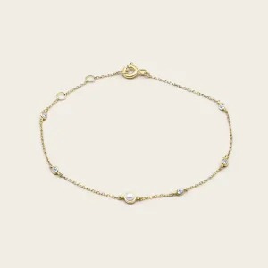 14k Solid Gold Diamond and Pearl Station Bracelet