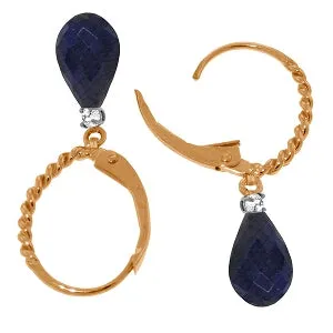 14K Solid Rose Gold Leverback Earrings Diamond & Sapphire Certified