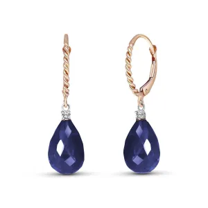 14K Solid Rose Gold Leverback Earrings Diamond & Sapphire Certified