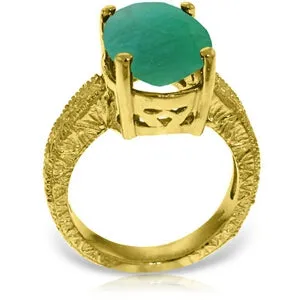 14K Solid Yellow Gold Ring w/ Natural Oval Emerald