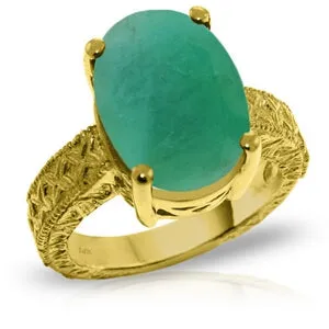 14K Solid Yellow Gold Ring w/ Natural Oval Emerald