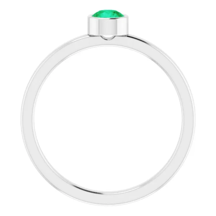 14K White 4 mm Natural Emerald Ring