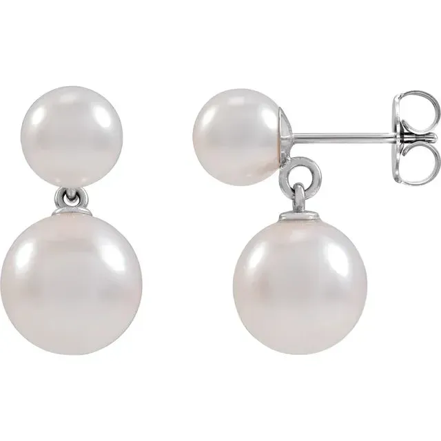 14K White Gold Cultured White Akoya Pearl Earrings