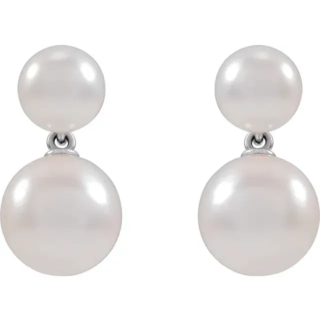 14K White Gold Cultured White Akoya Pearl Earrings