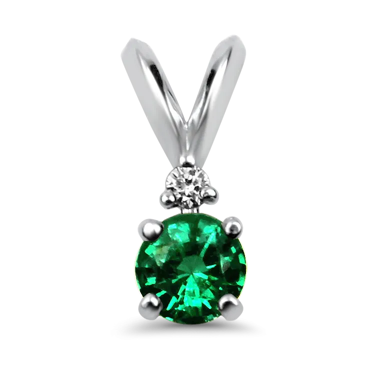 14k White Gold Emerald and Diamond Pendant