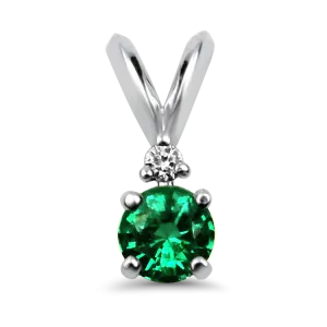 14k White Gold Emerald and Diamond Pendant