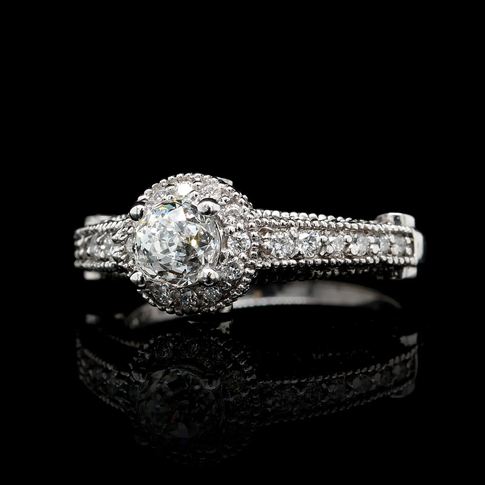 14K White Gold Estate "Crown of Light" Diamond Engagement Ring