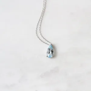 14k White Gold Pear Shaped Blue Topaz Necklace