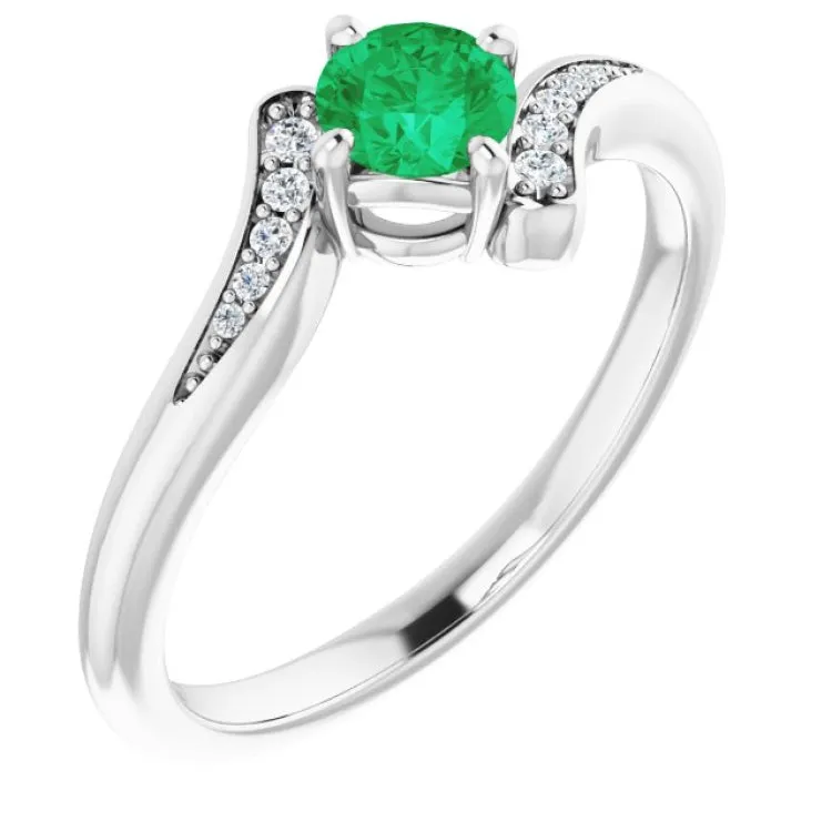 14K White Natural Emerald & .04 CTW Natural Diamond Ring