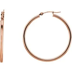 14K White Tube 25 mm Hoop Earrings