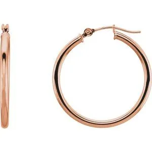 14K White Tube 25 mm Hoop Earrings