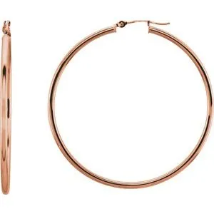 14K White Tube 25 mm Hoop Earrings