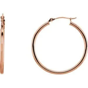 14K White Tube 25 mm Hoop Earrings