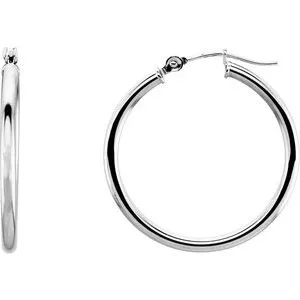 14K White Tube 25 mm Hoop Earrings