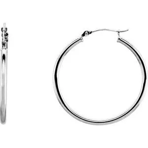 14K White Tube 25 mm Hoop Earrings