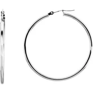 14K White Tube 25 mm Hoop Earrings