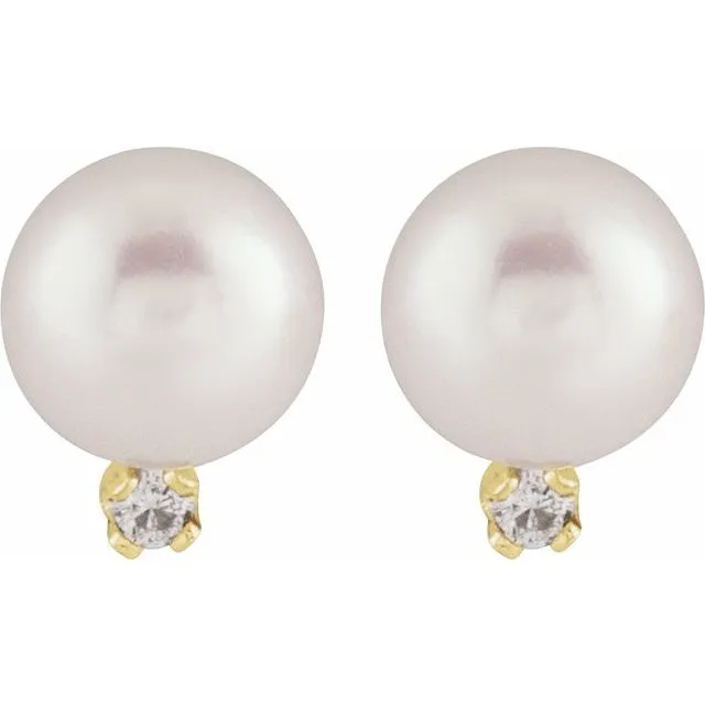 14K Yellow Akoya Pearl and Natural Diamond Earrings