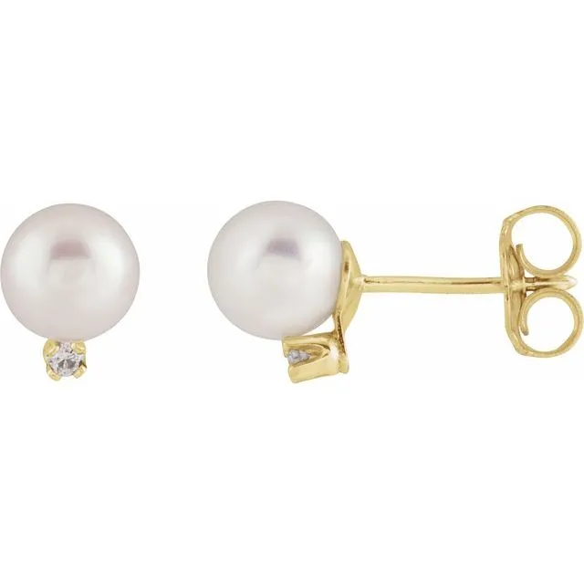 14K Yellow Akoya Pearl and Natural Diamond Earrings