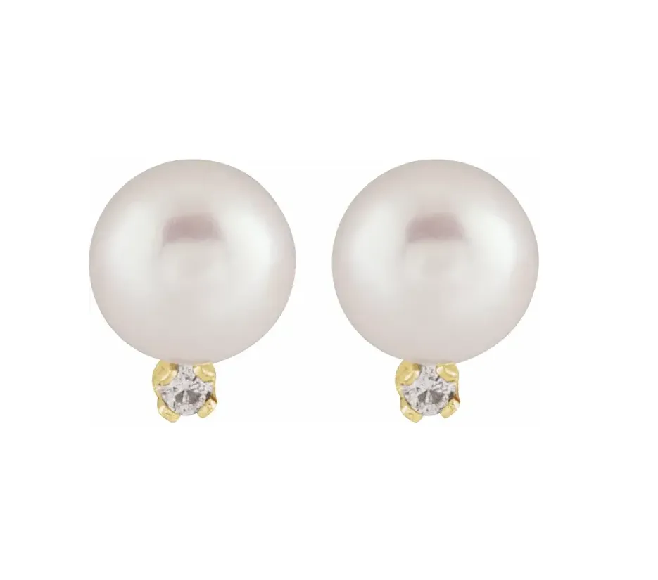 14K Yellow Akoya Pearl and Natural Diamond Earrings