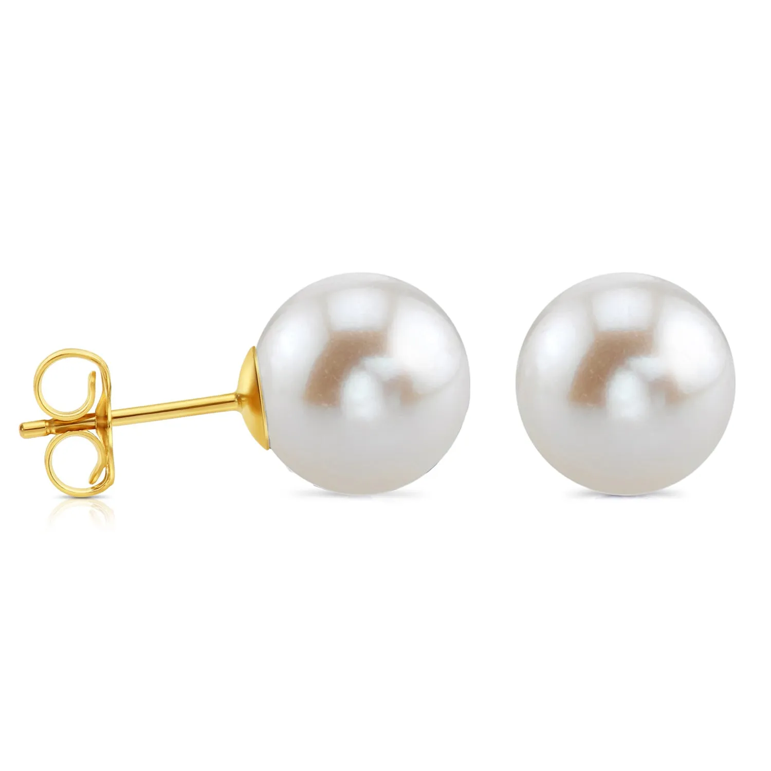 14k Yellow Gold Classy Freshwater Pearl Stud Earrings, 7mm