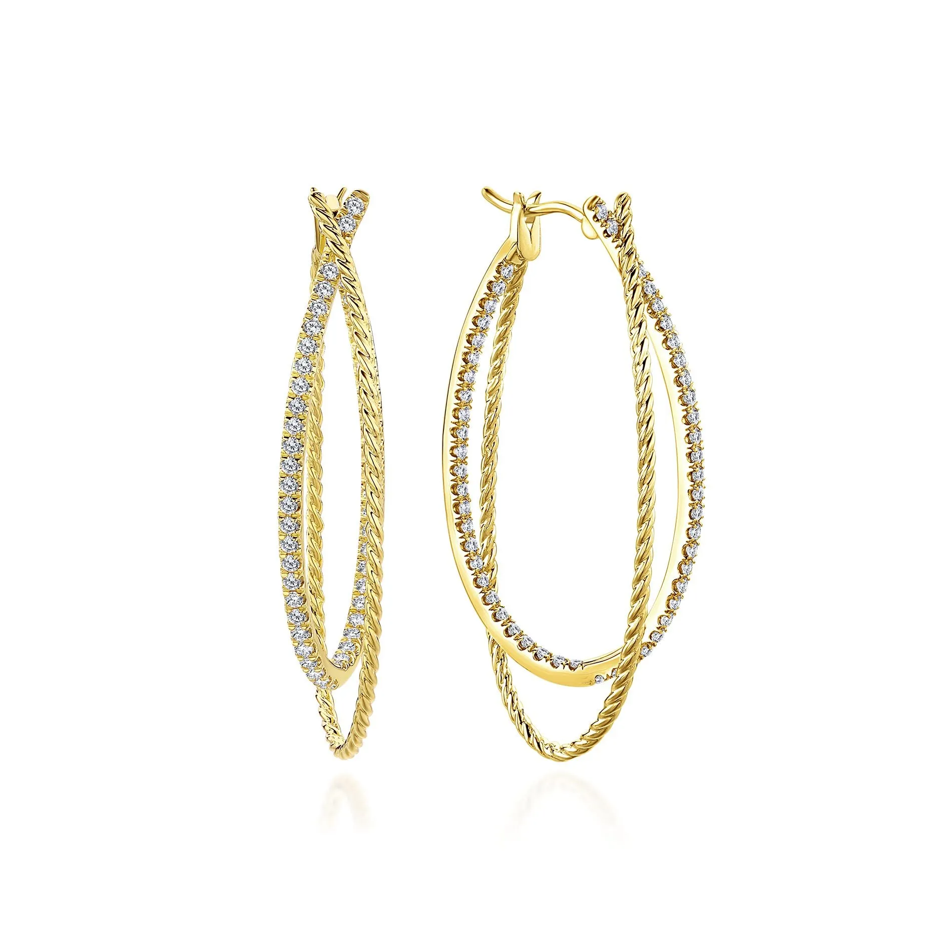 14K Yellow Gold Diamond Double Twisted Hoop Earring