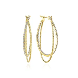 14K Yellow Gold Diamond Double Twisted Hoop Earring