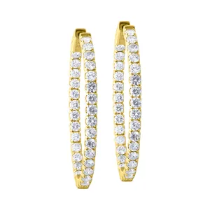 14K Yellow Gold Diamond Inside/Out Oval Hoop Earrings