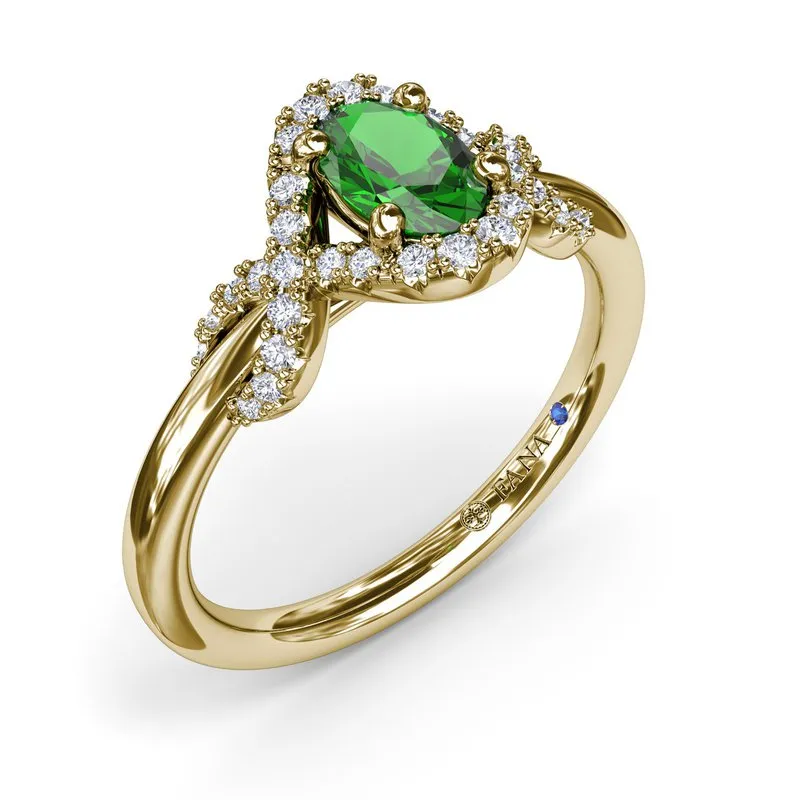 14K YELLOW GOLD EMERALD DIAMOND OVAL FASHION RING - SZ 6.5