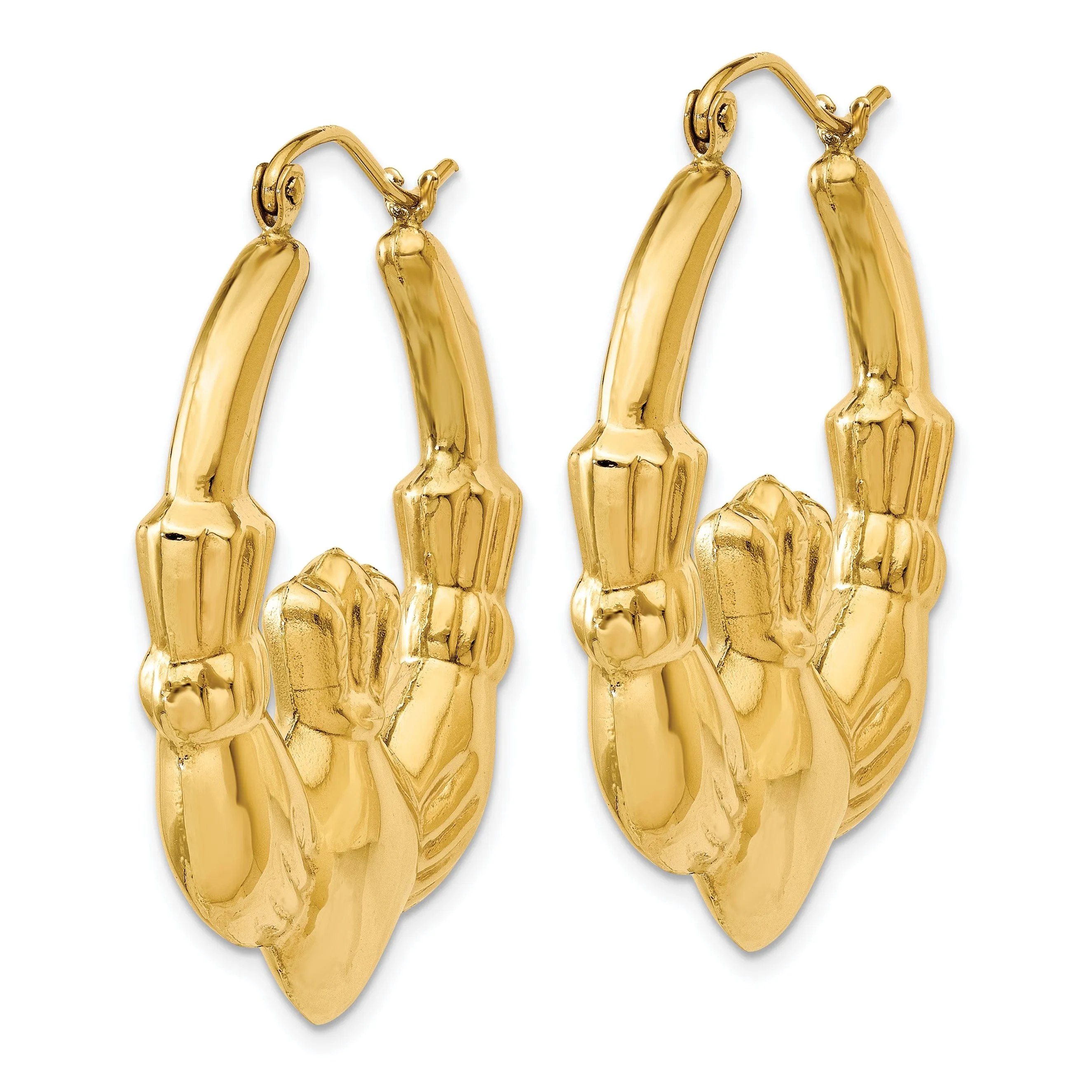 14k Yellow Gold Polished Claddagh Hoop Earrings