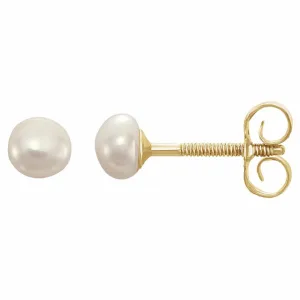 14k Yellow Gold Small Cultured White Freshwater Pearl Earrings