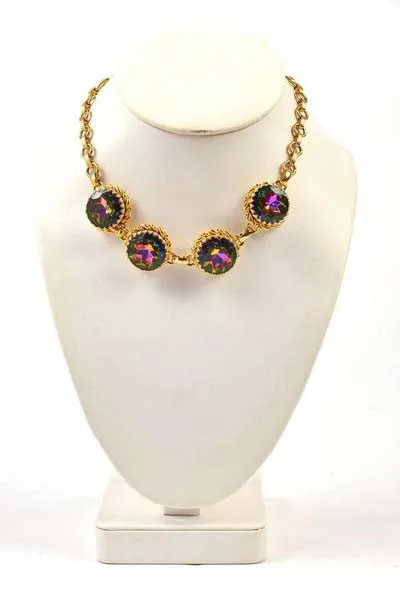 1950s Schiaparelli Watermelon Tourmaline Colored Rhinestone Full Parure