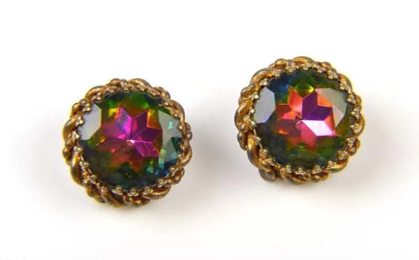 1950s Schiaparelli Watermelon Tourmaline Colored Rhinestone Full Parure