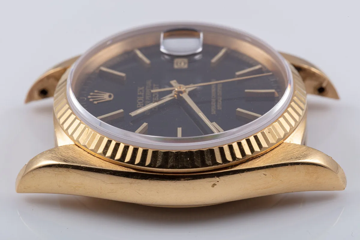 1979 Vintage Rolex 18k DateJust 16018 Black Gilt Dial Box & Papers