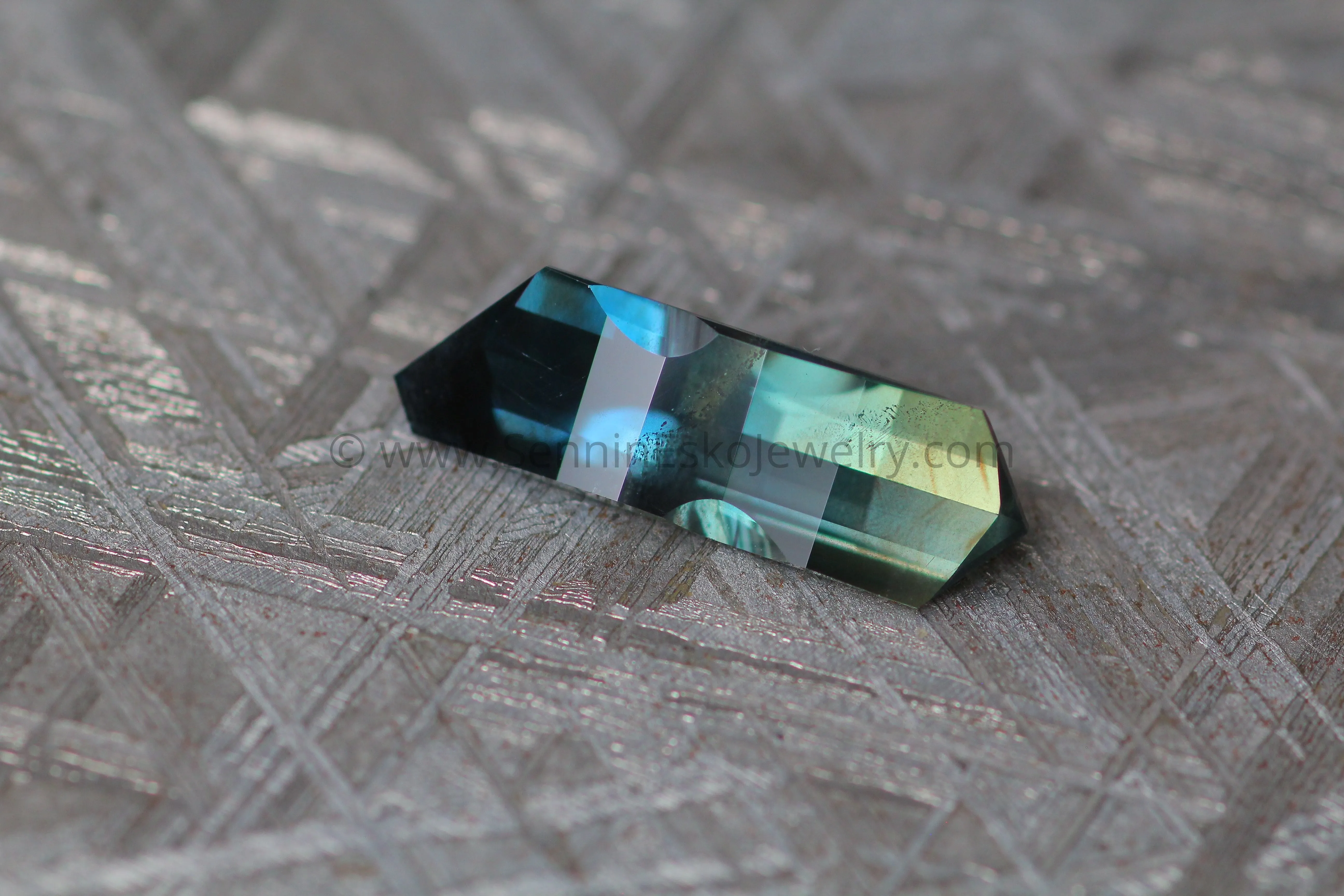 2.2 carat Blue/Green & Yellow Sapphire - Fantasy Pixel Cut, 15.2x4.7mm