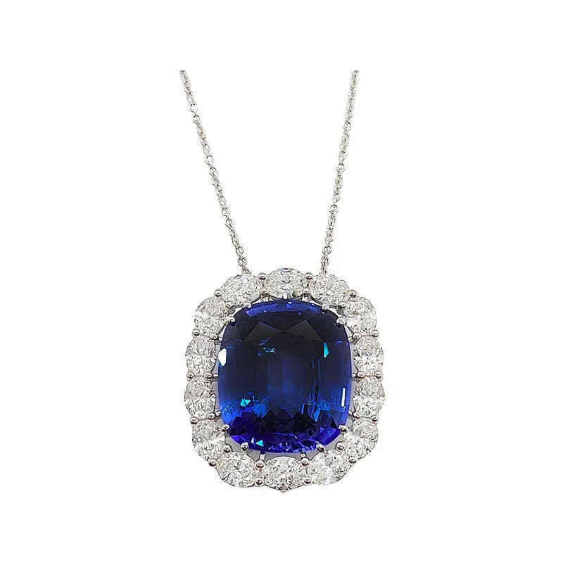 24.57ct Ceylon Sapphire with 4.58ctw Diamonds set in platinum with platinum chain