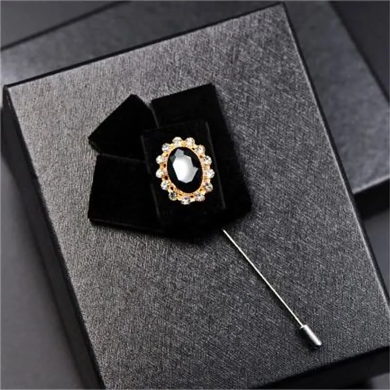 2Pcs Royal Rhinestone Brooch Velvet Bow Tie Set