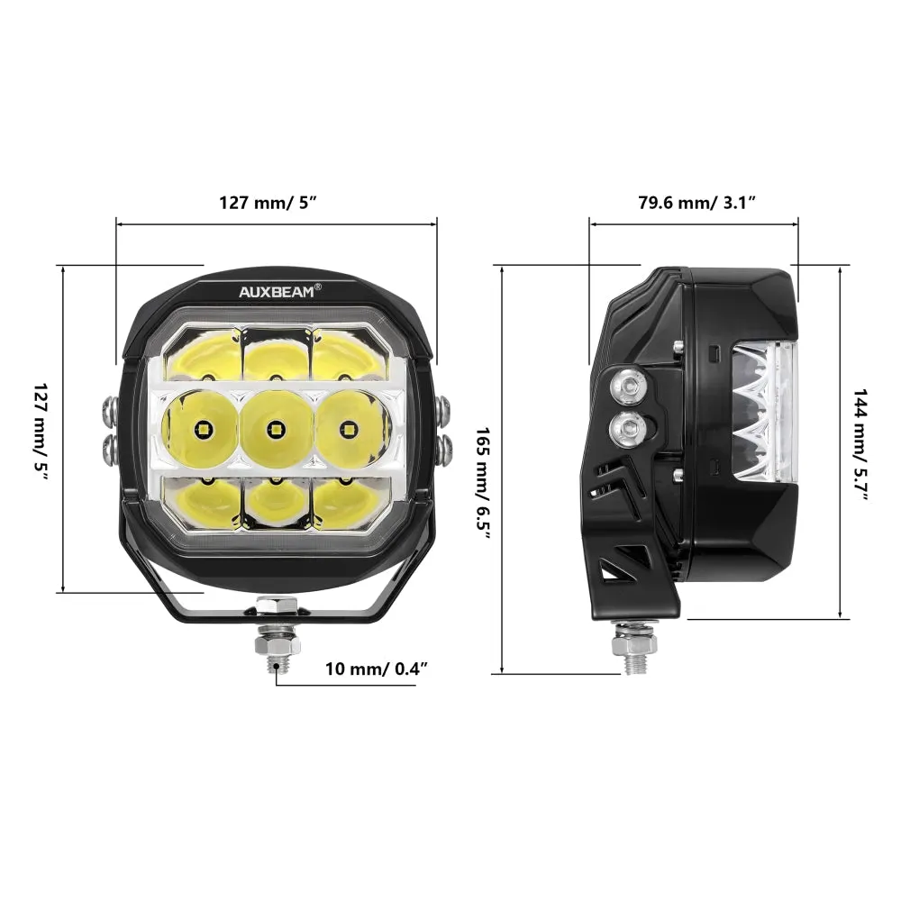 5 Inch 174W LED Side Shooter Pod Lights with White DRL & Amber