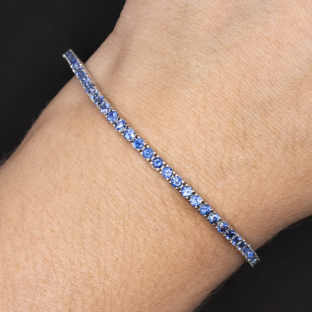 5.20ct SAPPHIRE TENNIS BRACELET 14k WHITE GOLD NATURAL CLASSIC CORNFLOWER BLUE