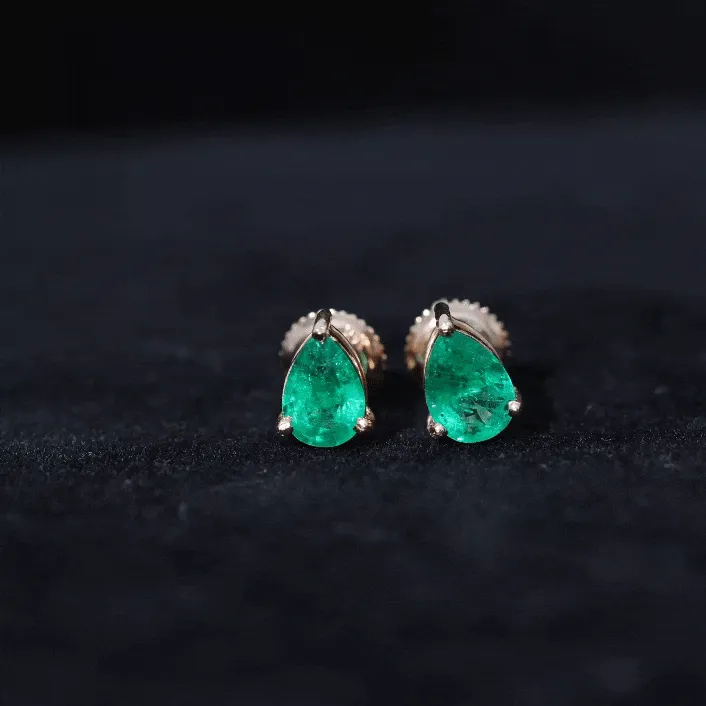 5X7 MM Pear Cut Emerald Solitaire Stud Earring