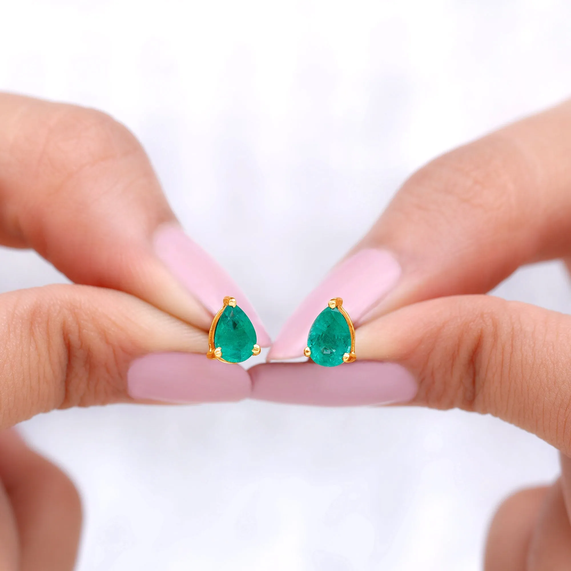 5X7 MM Pear Cut Emerald Solitaire Stud Earring