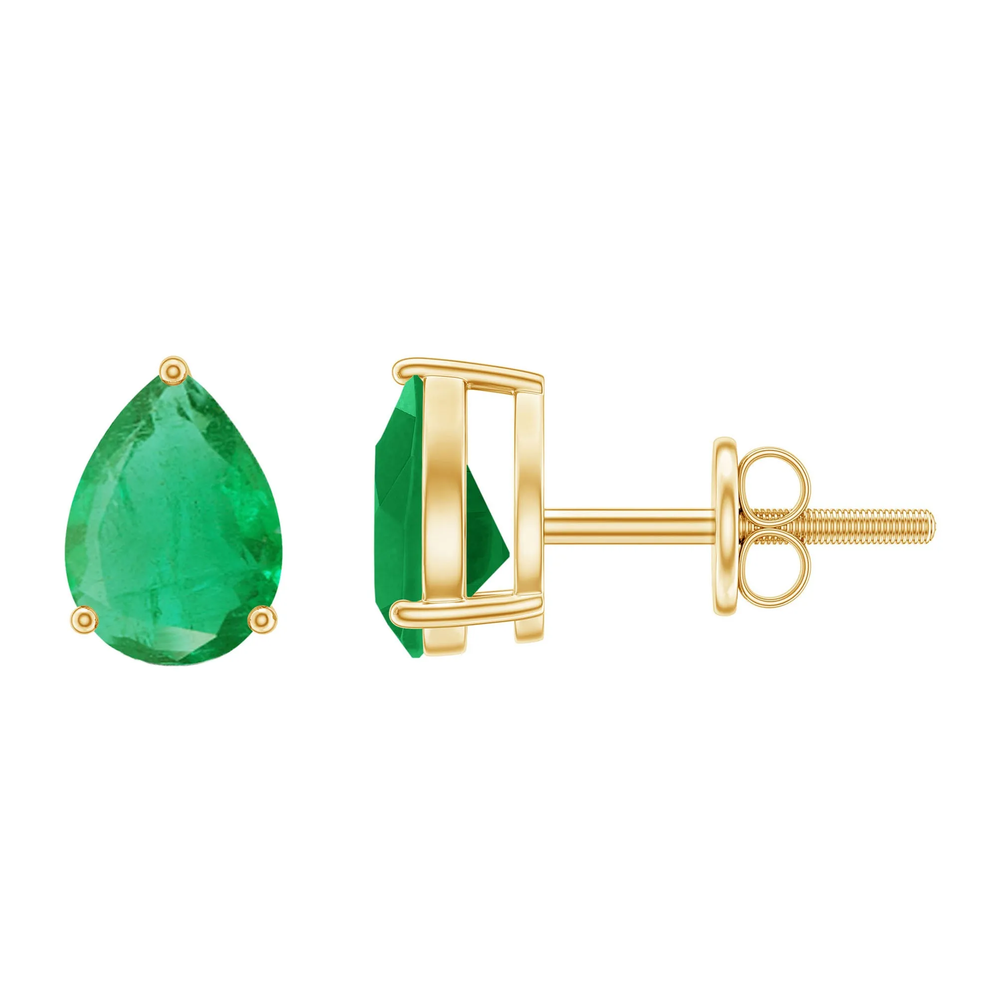 5X7 MM Pear Cut Emerald Solitaire Stud Earring