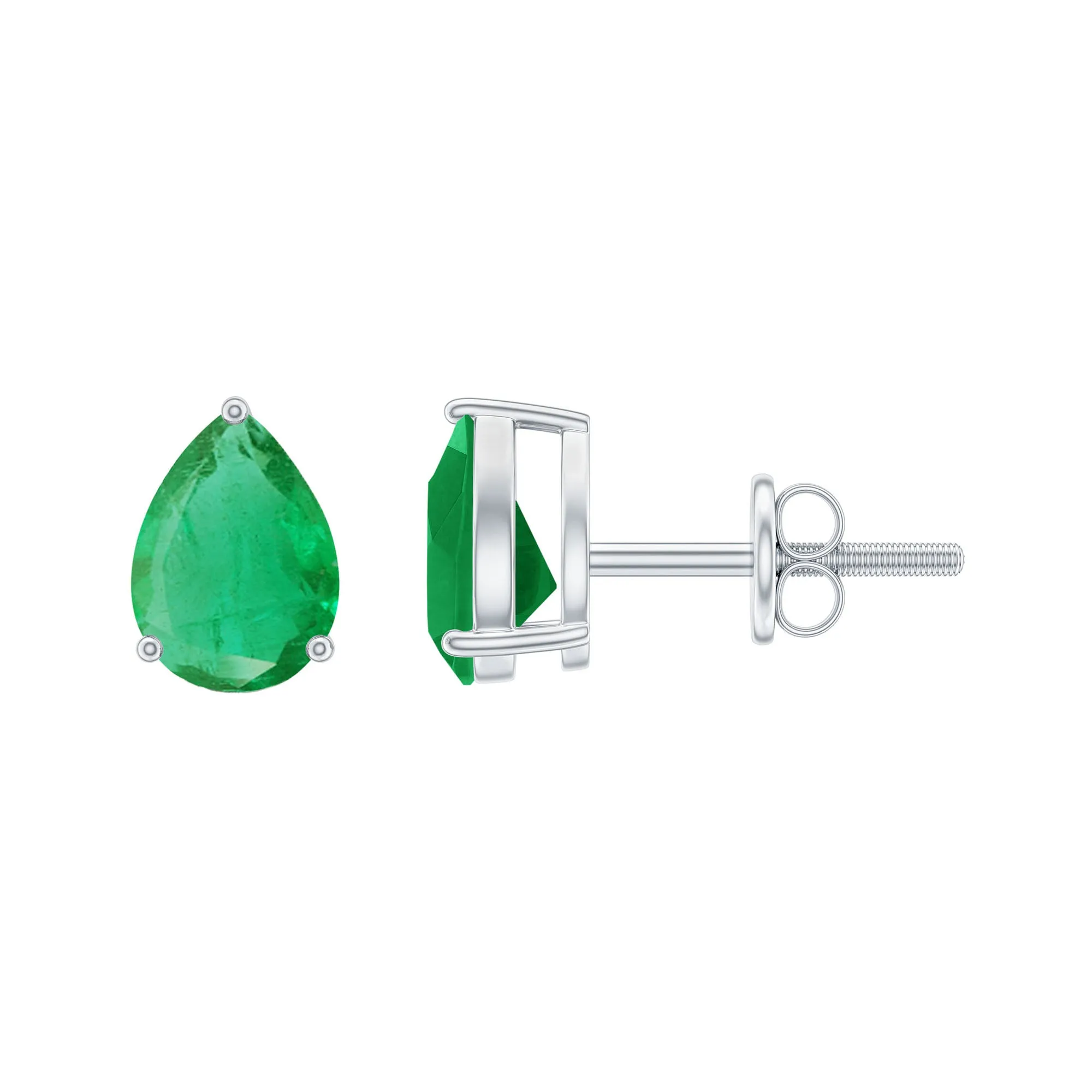 5X7 MM Pear Cut Emerald Solitaire Stud Earring