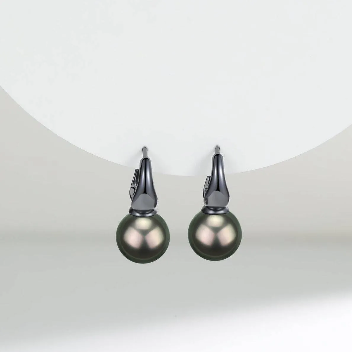 9-10mm Tahitian Pearl Round Hoop Earrings